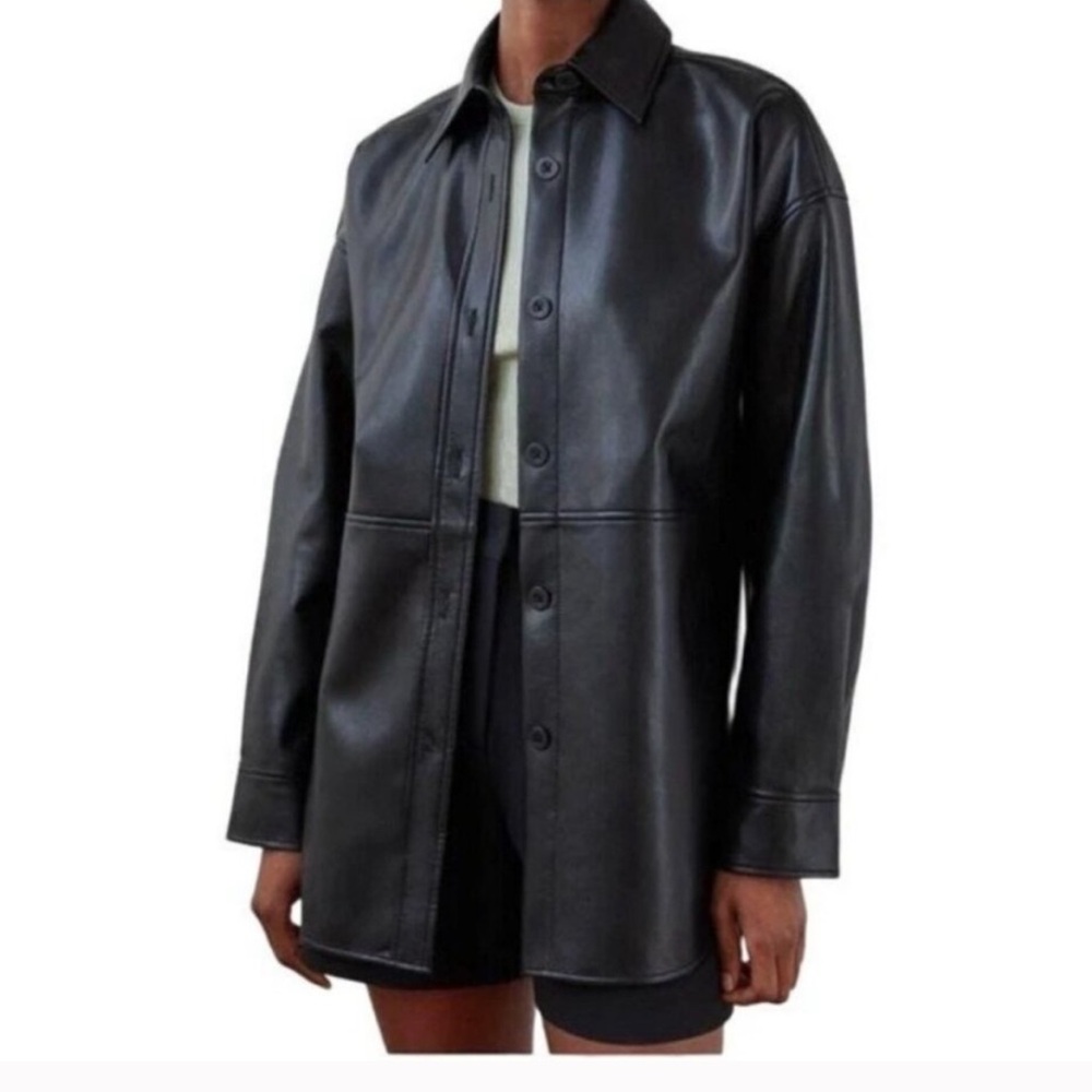 Aritzia Black Vegan Leather Shirt Jacket